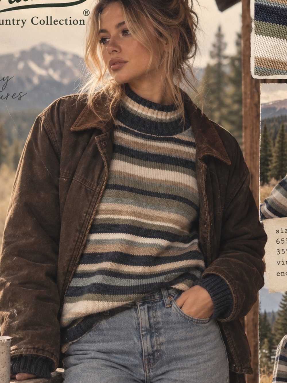 ✨Vintage | Tradition Country Collection| Striped | Mock Neck | Large 14-16